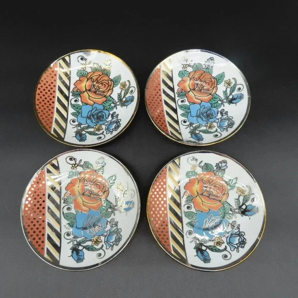 Painted Metallic Saucer Set of 4 Vintage